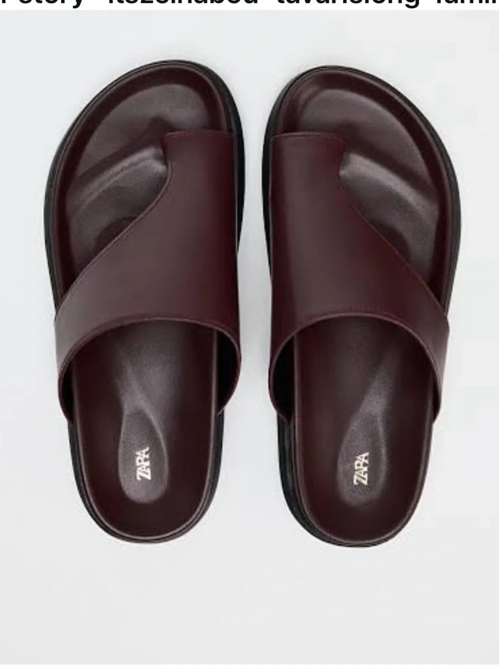 Zara Leather Slide Sandals — Burgundy - Picture 2 of 4